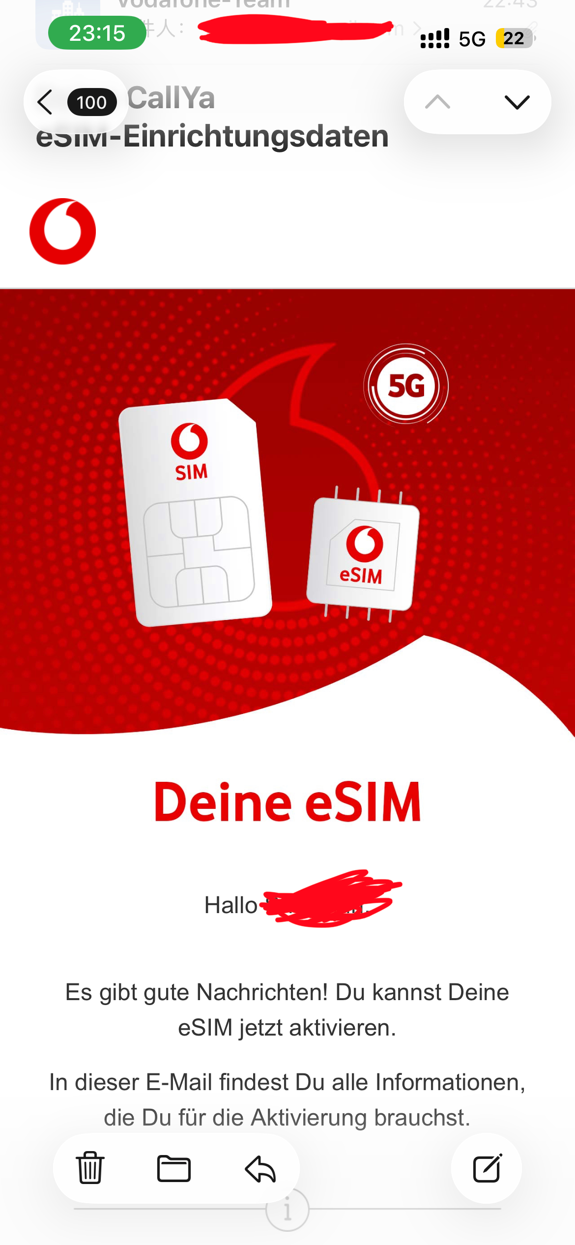 德国手机号:沃达丰Vodafone DE 每年保号最低0.4欧元的CallYa预付eSIM卡购买、实名认证KYC、激活成功收短信全攻略| 老范跨境