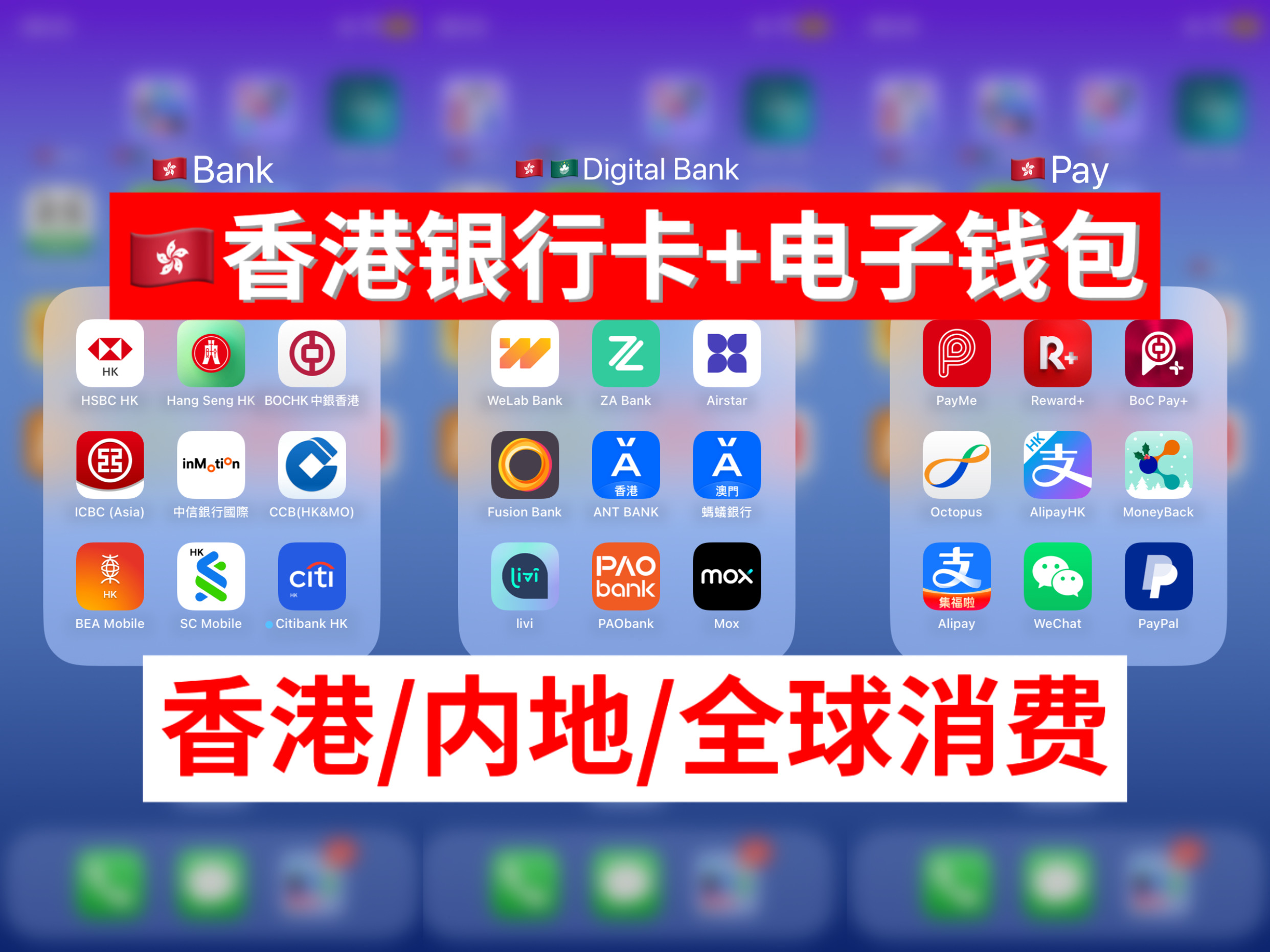 香港银行卡绑定电子钱包WeChat Pay HK+AlipayHK+Apple Pay+Google Pay+支付宝/微信+PayPal+PayMe可以在香港/中国内地/全球线上线下0手续费0汇损消费！